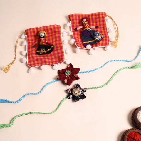  Handmade Fabric Flower Rakhi (Set of 2)