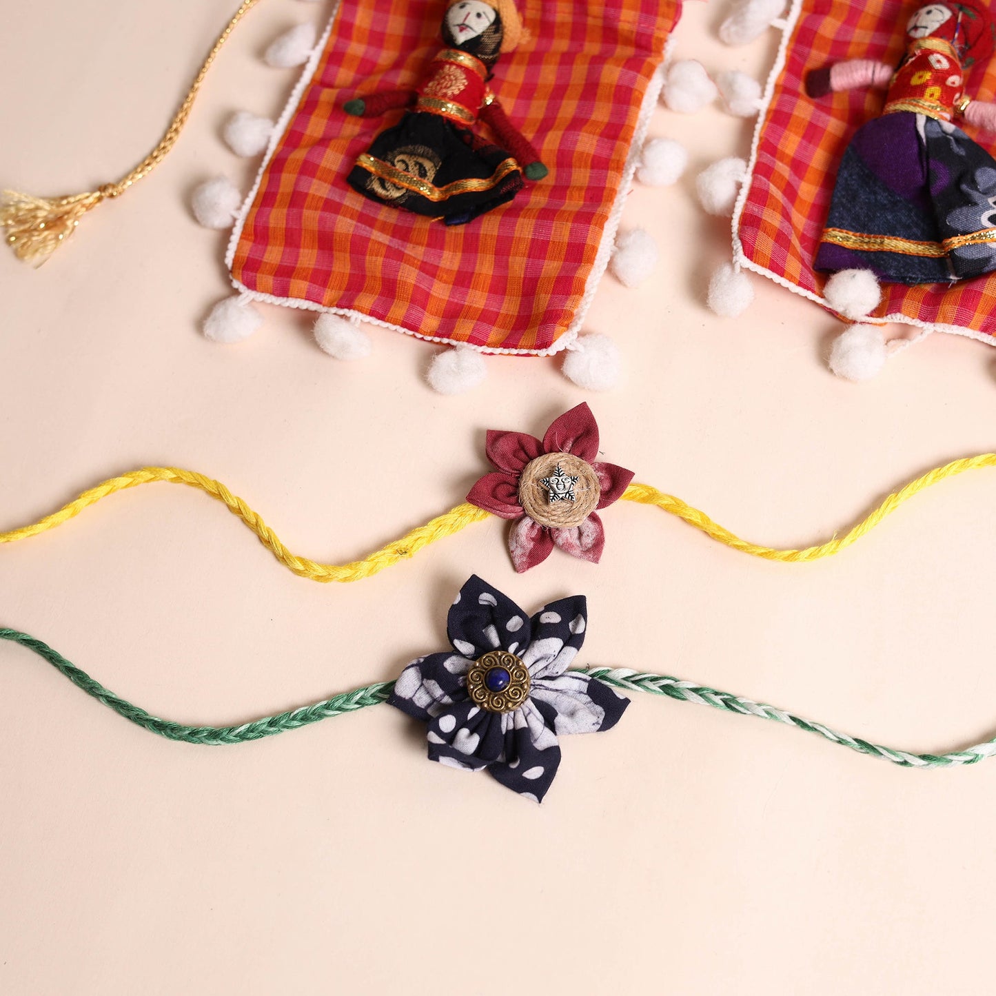  Handmade Fabric Flower Rakhi (Set of 2)