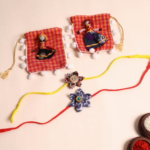  Handmade Fabric Flower Rakhi (Set of 2)