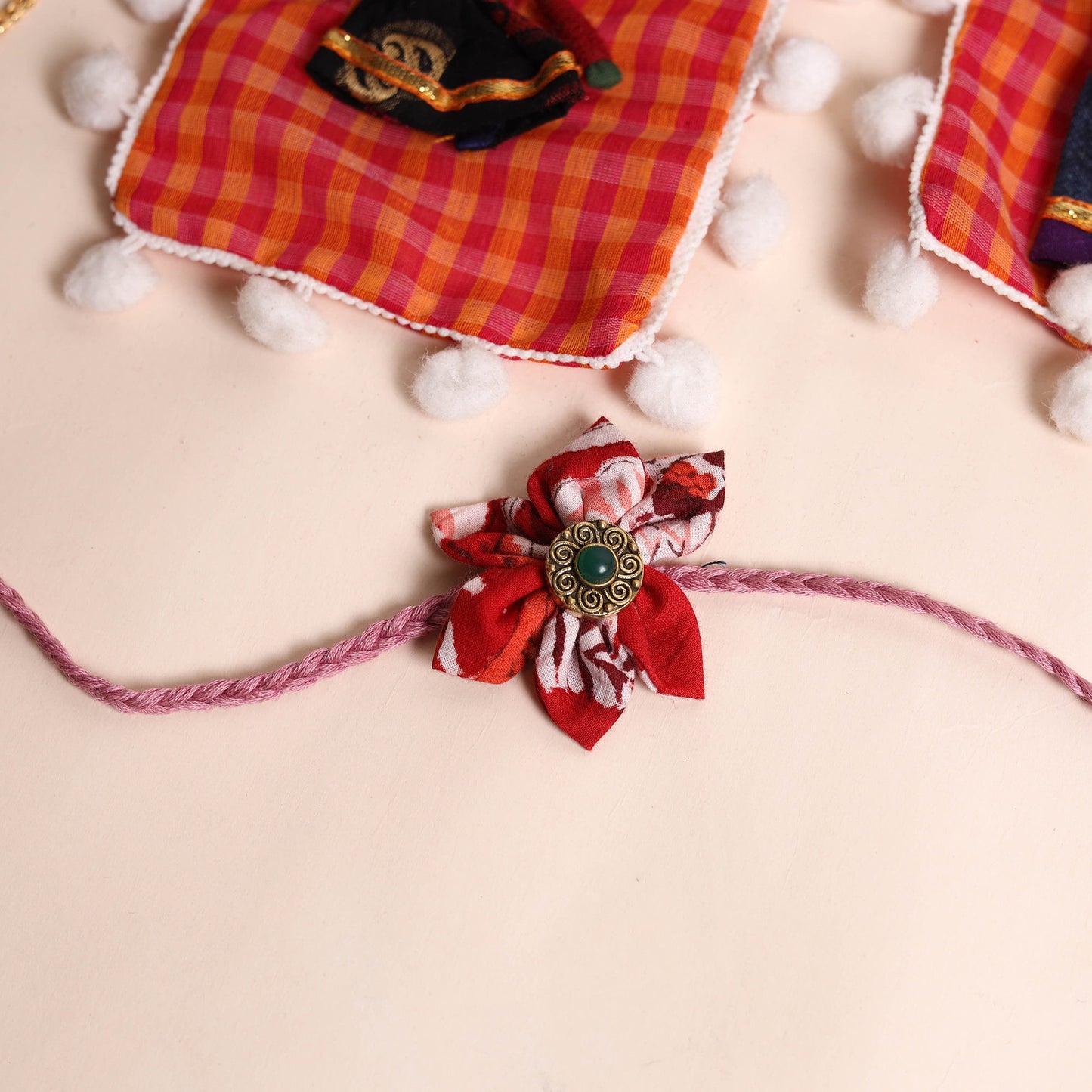  Handmade Fabric Flower Rakhi (Set of 2)