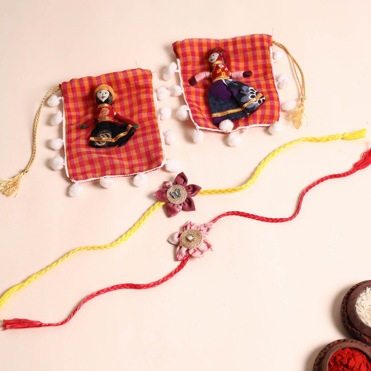  Handmade Fabric Flower Rakhi (Set of 2)