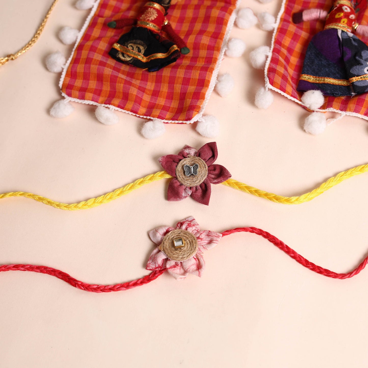  Handmade Fabric Flower Rakhi (Set of 2)