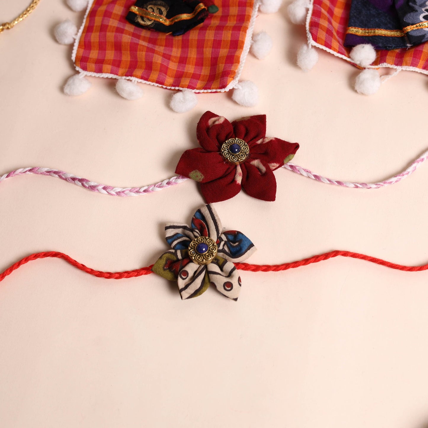  Handmade Fabric Flower Rakhi (Set of 2)