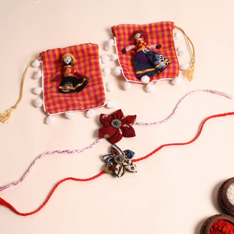  Handmade Fabric Flower Rakhi (Set of 2)