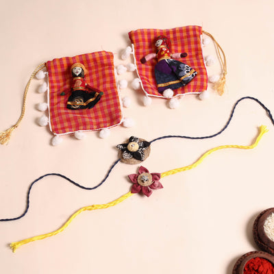  Handmade Fabric Flower Rakhi (Set of 2)