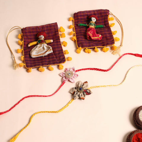 Handmade Fabric Flower Rakhi (Set of 2)