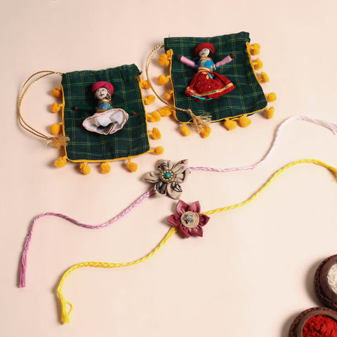  Handmade Fabric Flower Rakhi (Set of 2)