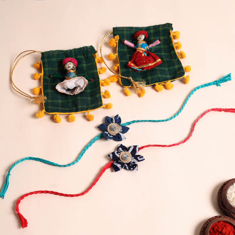  Handmade Fabric Flower Rakhi (Set of 2)