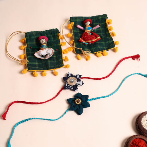  Handmade Fabric Flower Rakhi (Set of 2)