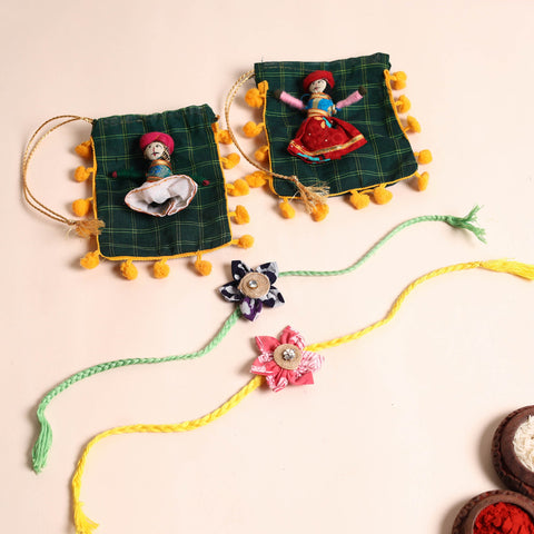  Handmade Fabric Flower Rakhi (Set of 2)