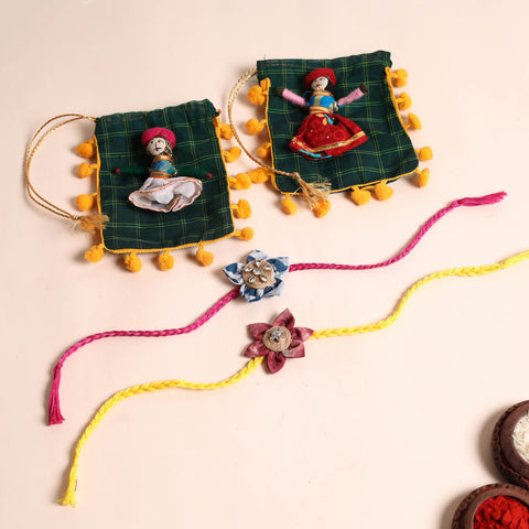  Handmade Fabric Flower Rakhi (Set of 2)