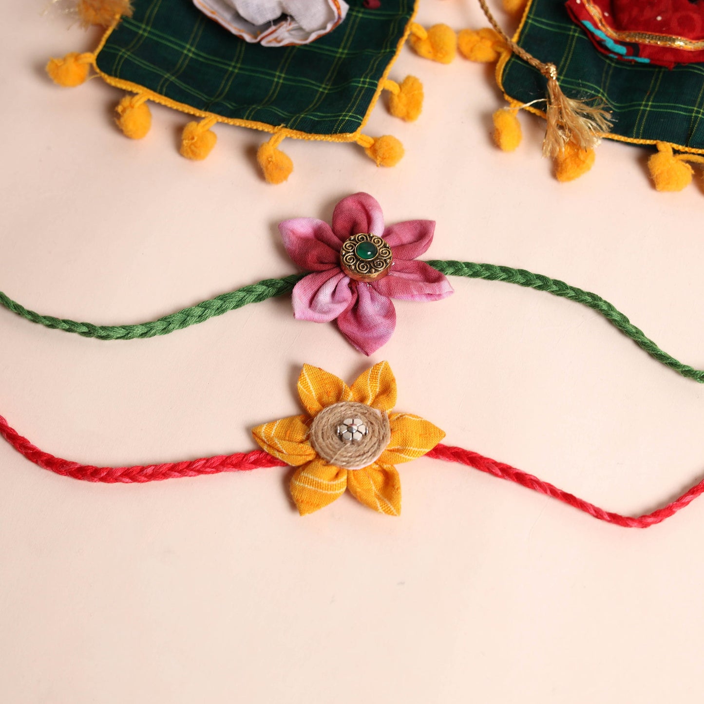  Handmade Fabric Flower Rakhi (Set of 2)