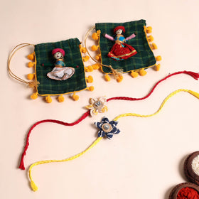  Handmade Fabric Flower Rakhi (Set of 2)