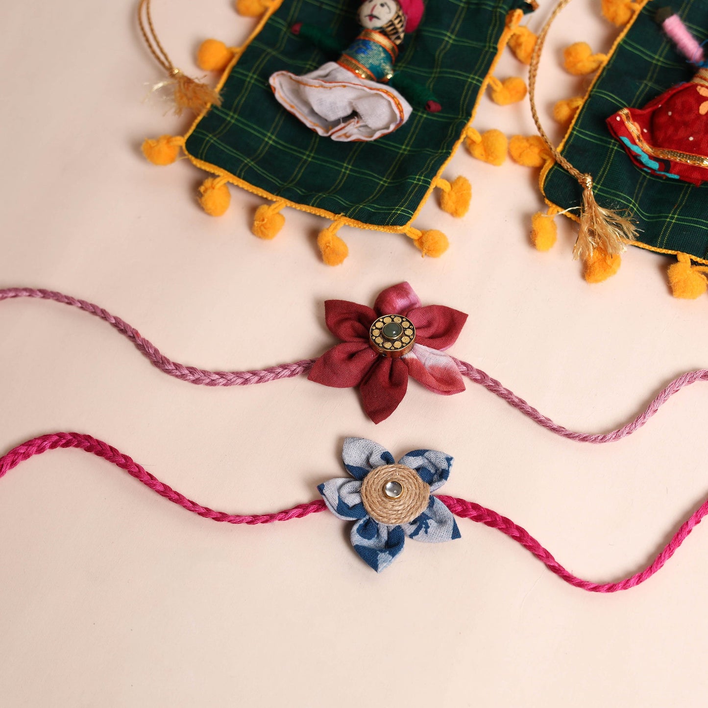  Handmade Fabric Flower Rakhi (Set of 2)