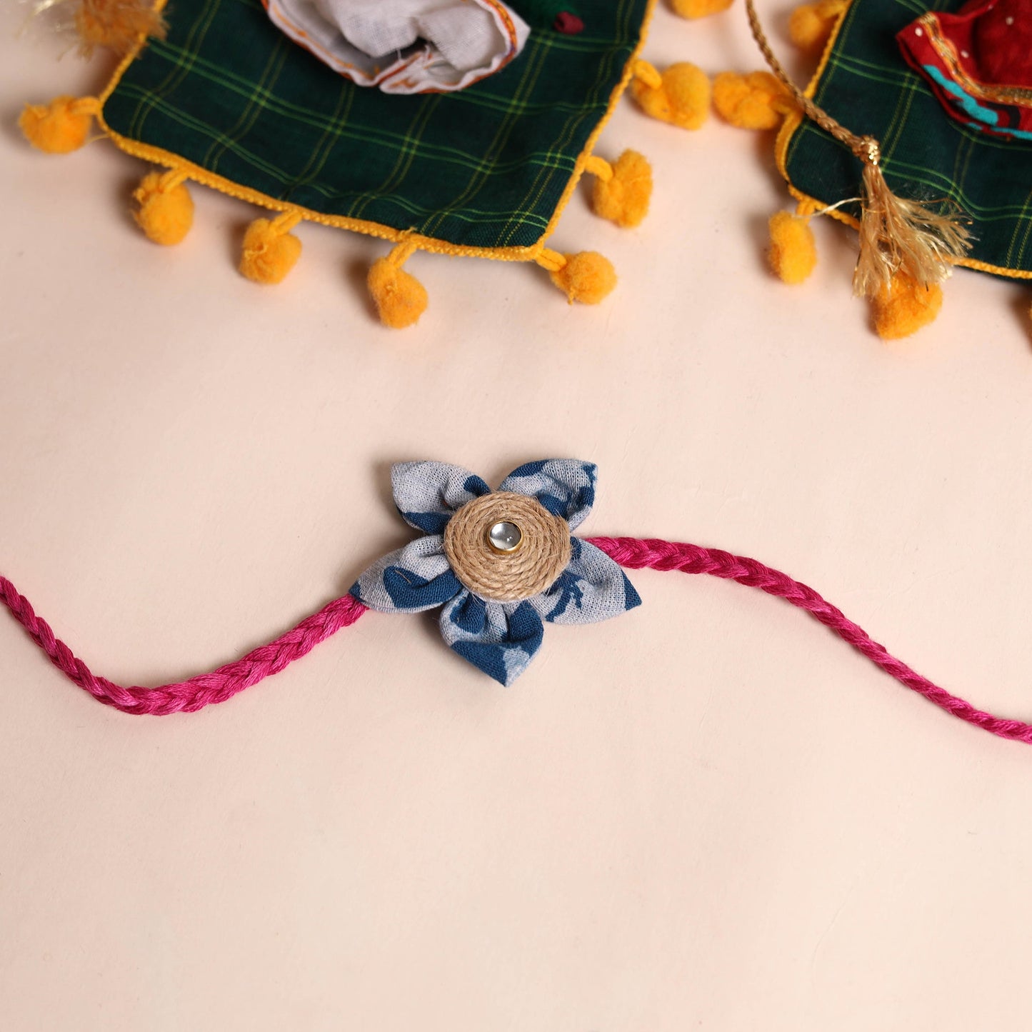  Handmade Fabric Flower Rakhi (Set of 2)