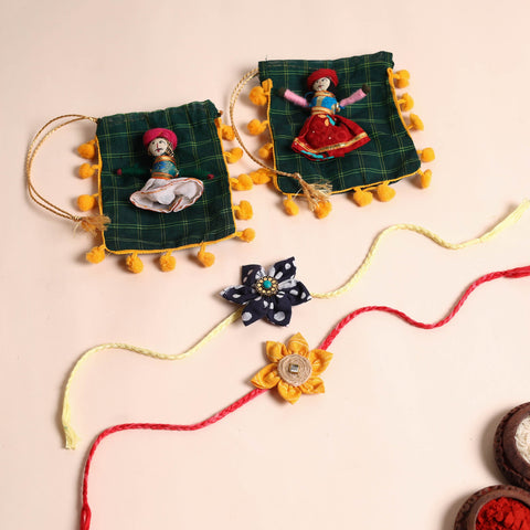  Handmade Fabric Flower Rakhi (Set of 2)