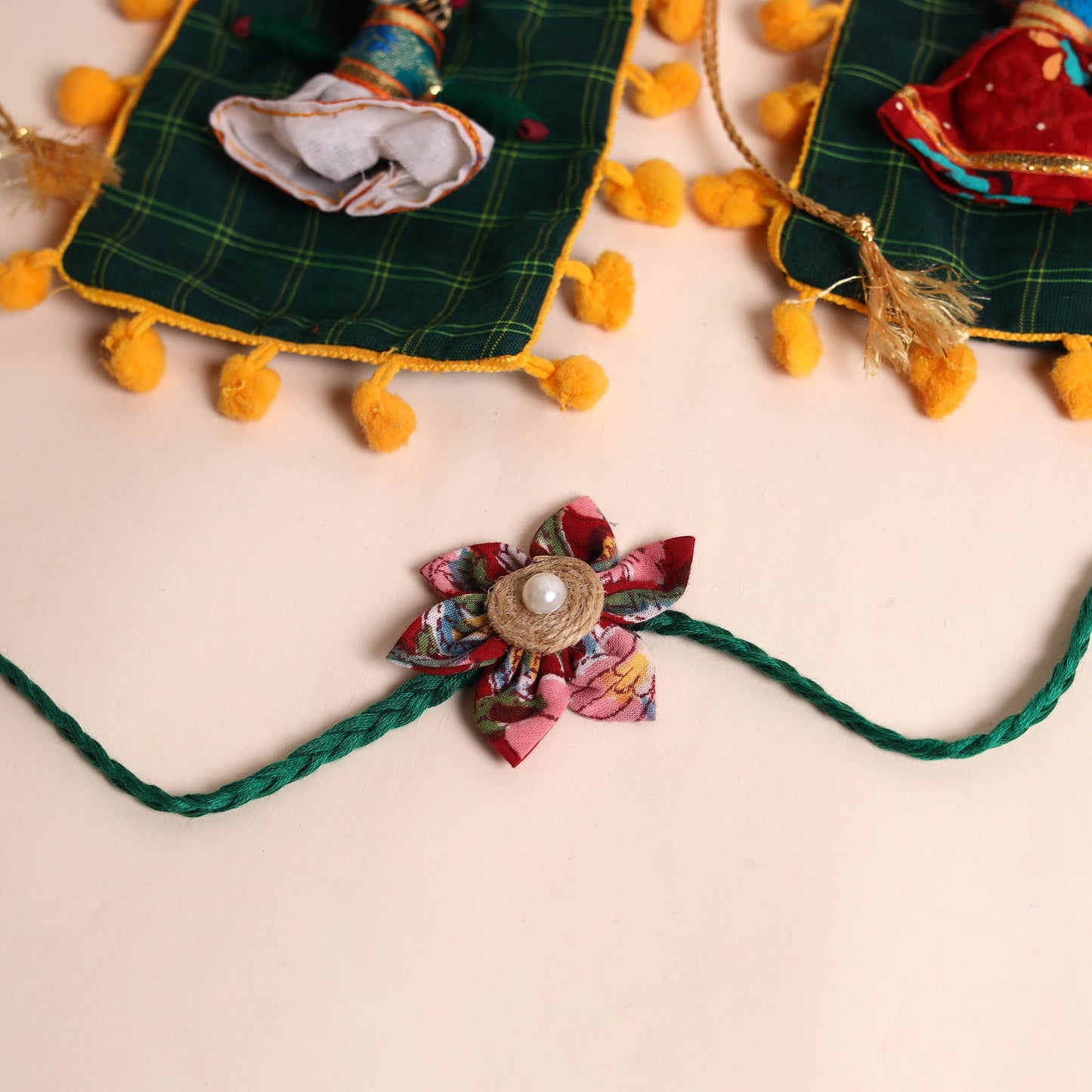  Handmade Fabric Flower Rakhi (Set of 2)