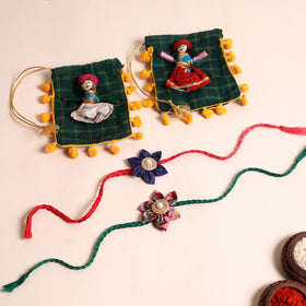  Handmade Fabric Flower Rakhi (Set of 2)