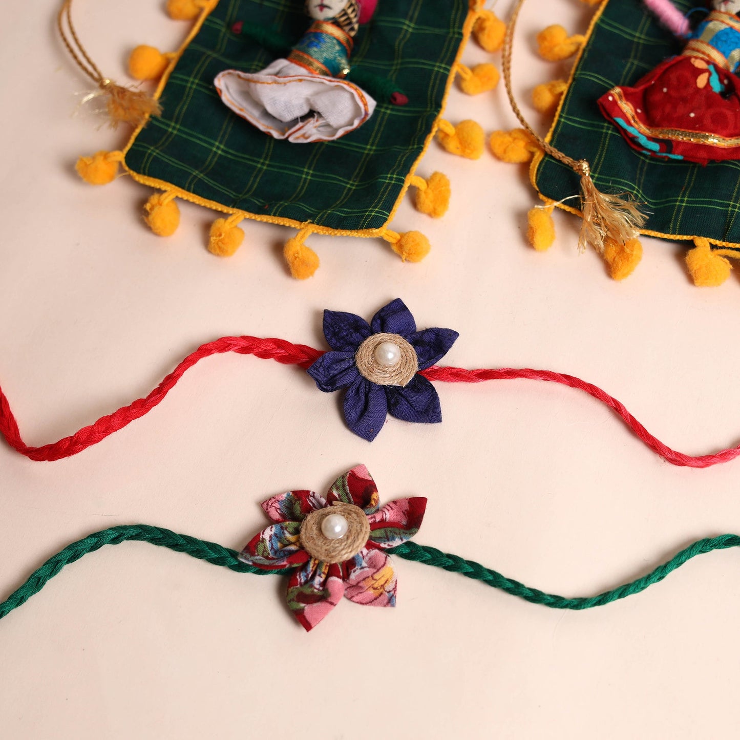  Handmade Fabric Flower Rakhi (Set of 2)