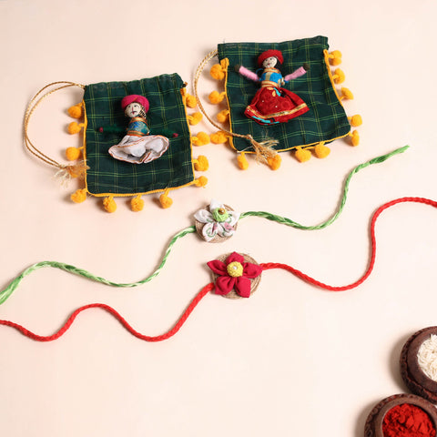  Handmade Fabric Flower Rakhi (Set of 2)