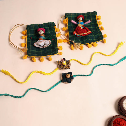  Handmade Fabric Flower Rakhi (Set of 2)