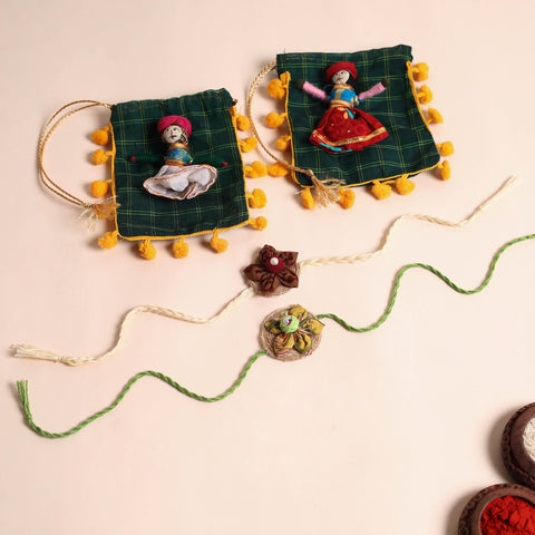  Handmade Fabric Flower Rakhi (Set of 2)