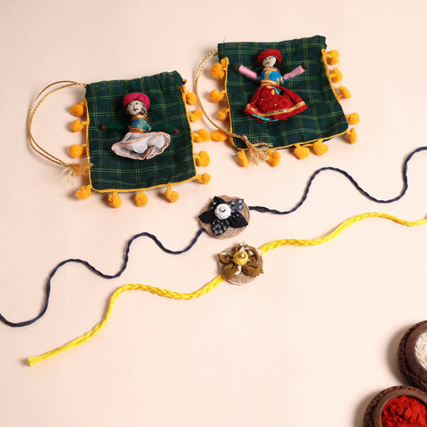  Handmade Fabric Flower Rakhi (Set of 2)
