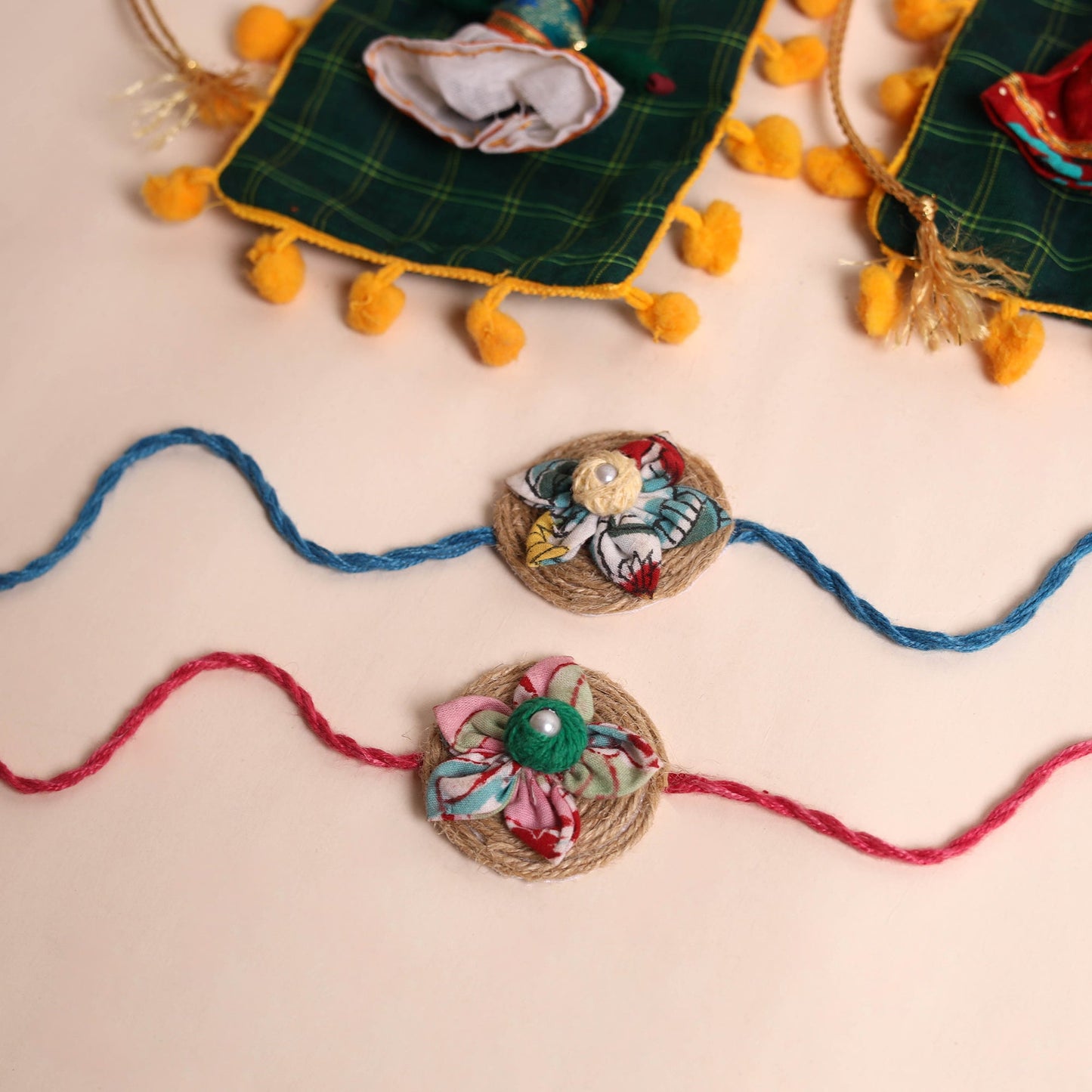  Handmade Fabric Flower Rakhi (Set of 2)