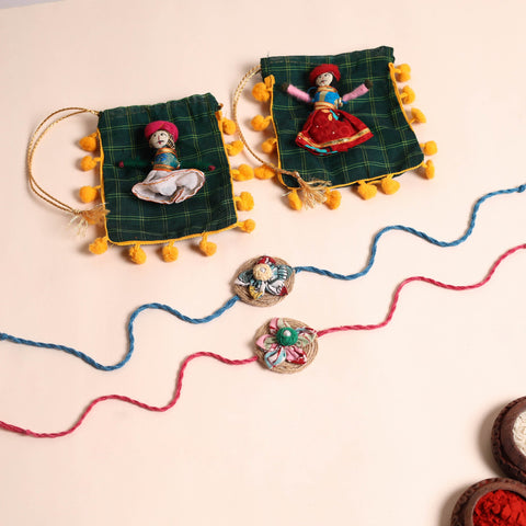  Handmade Fabric Flower Rakhi (Set of 2)