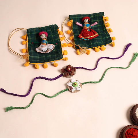  Handmade Fabric Flower Rakhi (Set of 2)