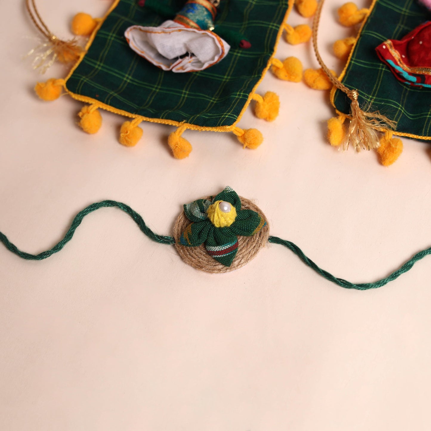  Handmade Fabric Flower Rakhi (Set of 2)