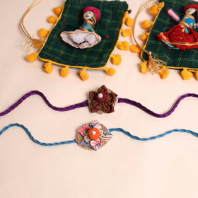  Handmade Fabric Flower Rakhi (Set of 2)