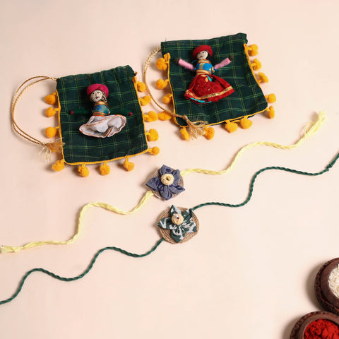  Handmade Fabric Flower Rakhi (Set of 2)