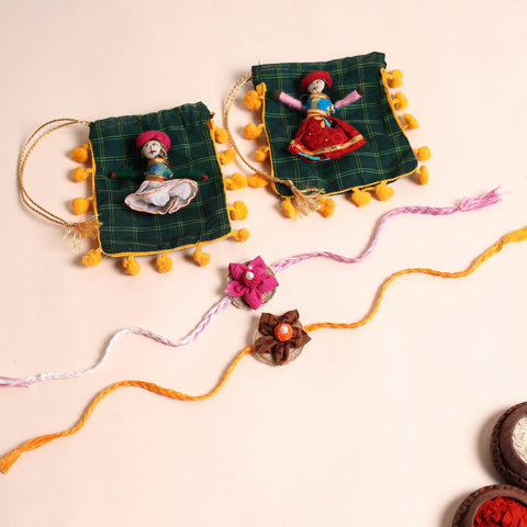  Handmade Fabric Flower Rakhi (Set of 2)