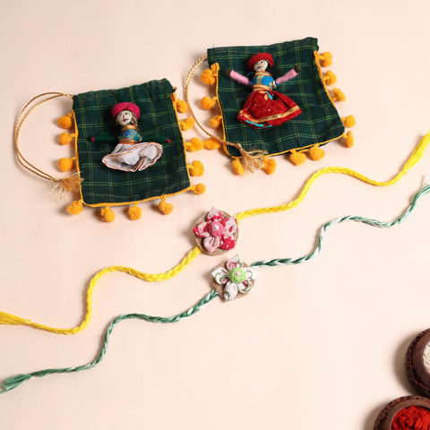  Handmade Fabric Flower Rakhi (Set of 2)