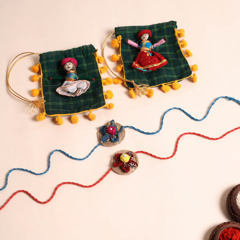 Handmade Fabric Flower Rakhi (Set of 2)
