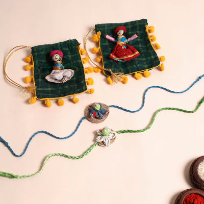  Handmade Fabric Flower Rakhi (Set of 2)