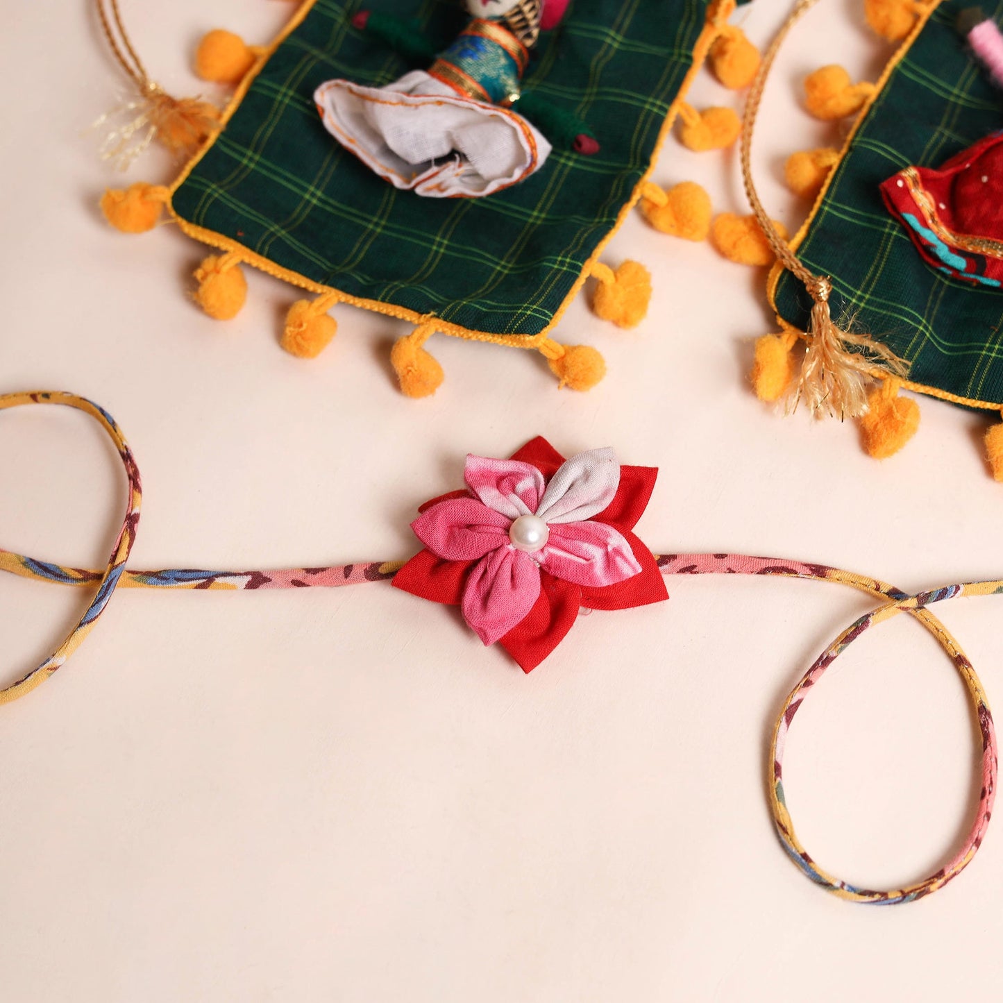  Handmade Fabric Flower Rakhi (Set of 2)