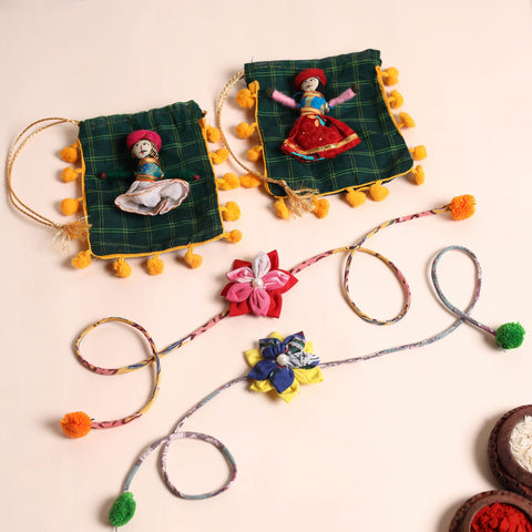  Handmade Fabric Flower Rakhi (Set of 2)