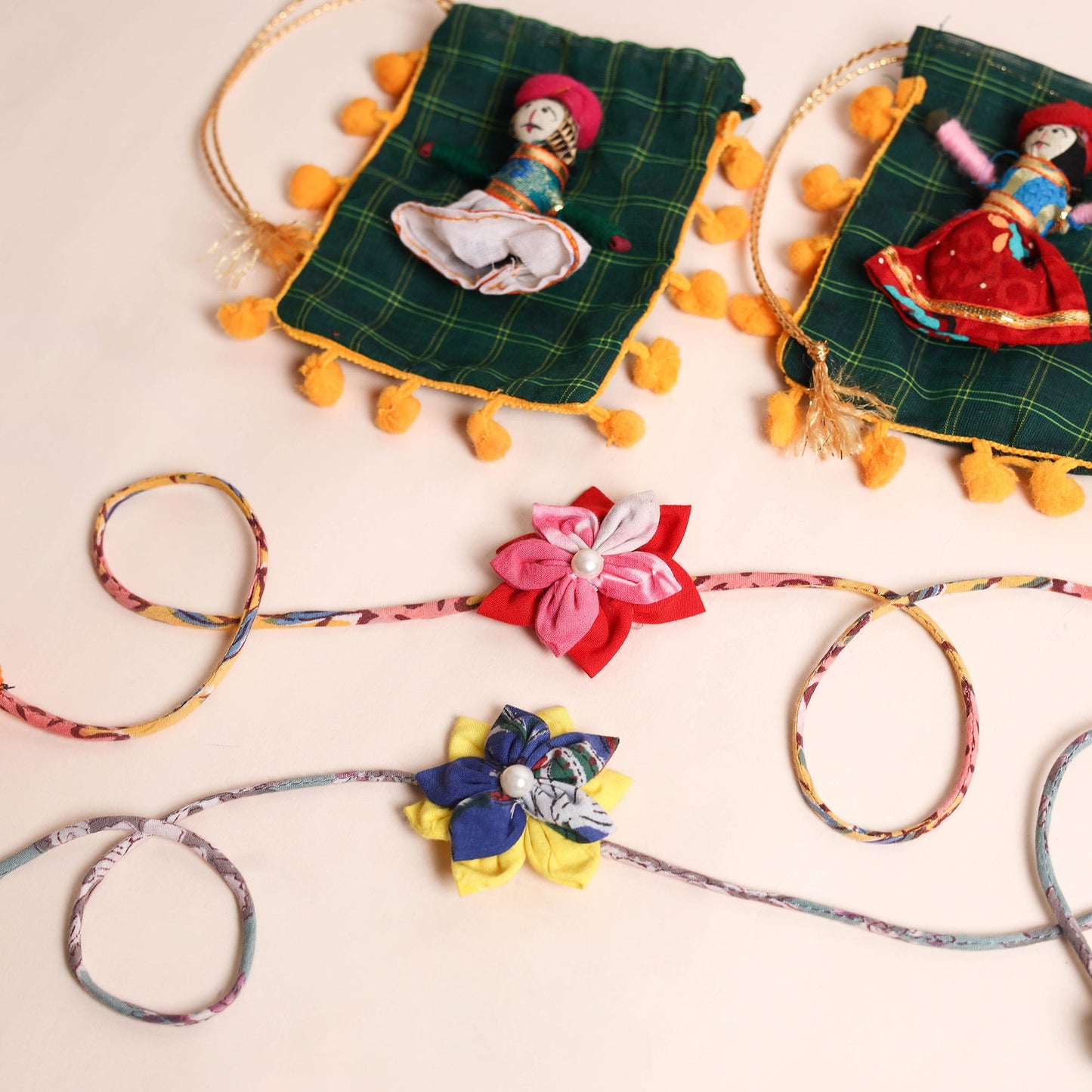  Handmade Fabric Flower Rakhi (Set of 2)