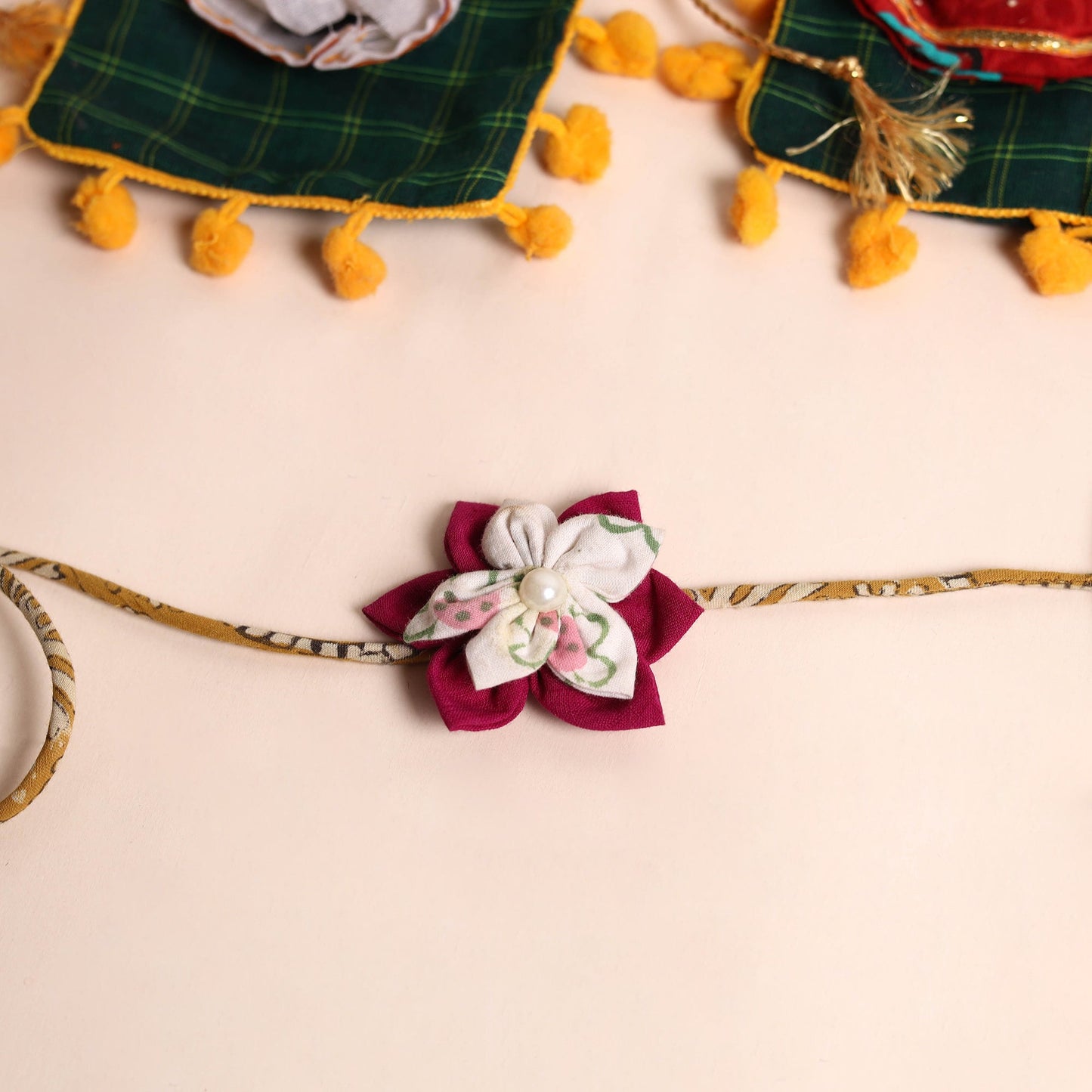  Handmade Fabric Flower Rakhi (Set of 2)