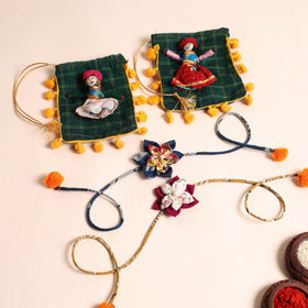  Handmade Fabric Flower Rakhi (Set of 2)