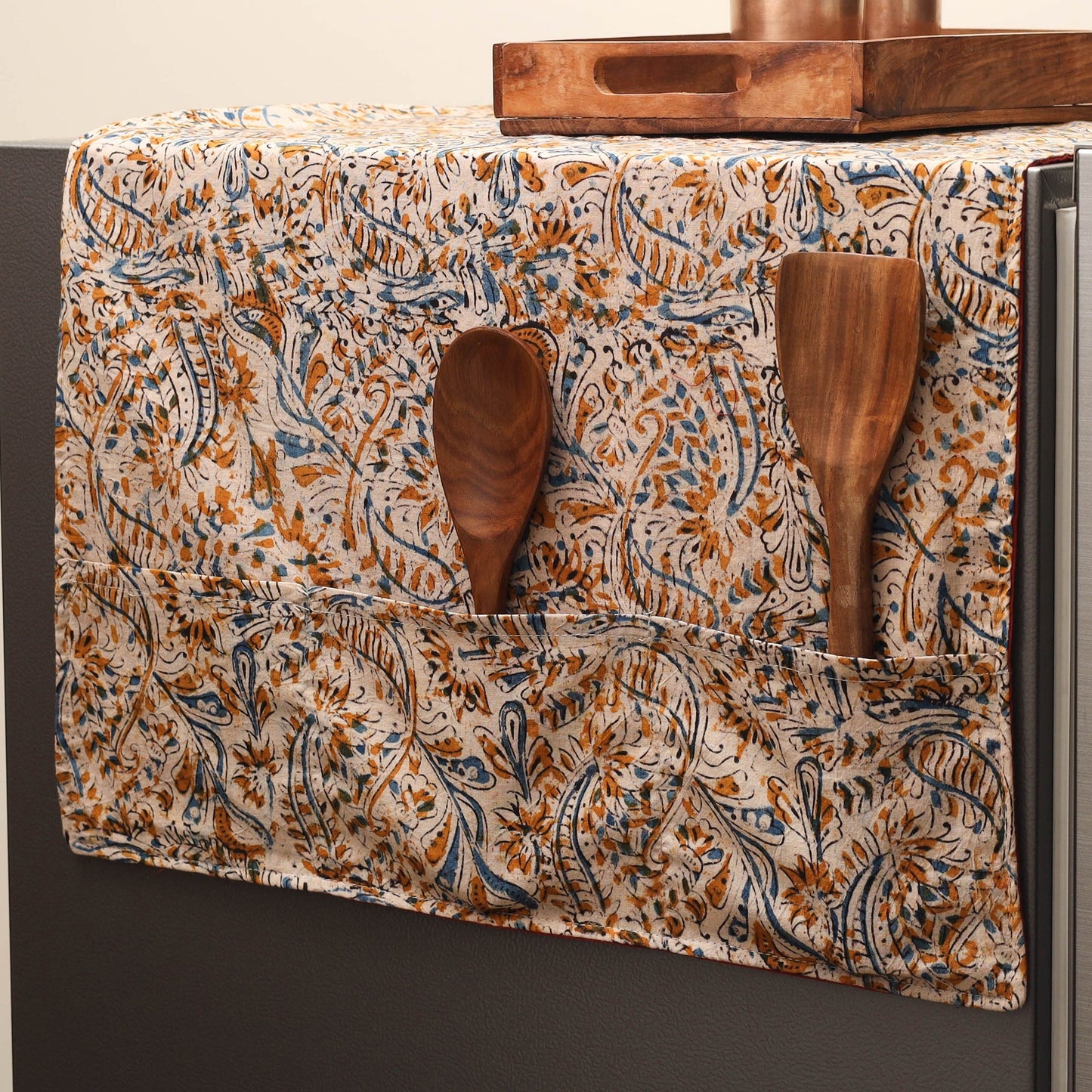 Handmade fridge top cover with multiple pockets