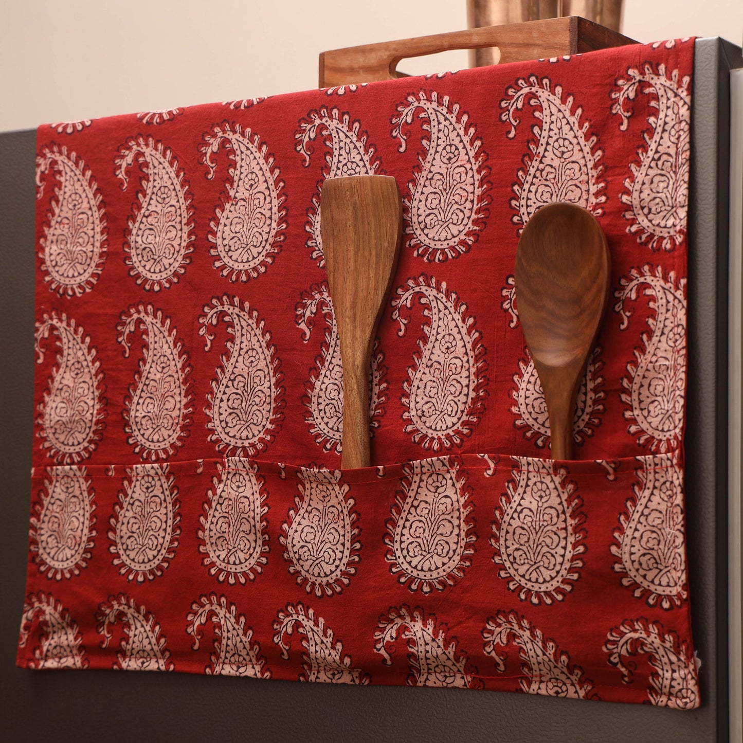 Handmade fridge top cover with multiple pockets 06