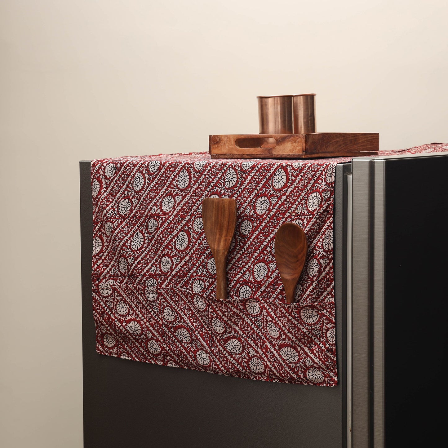 Handmade fridge top cover with multiple pockets 06