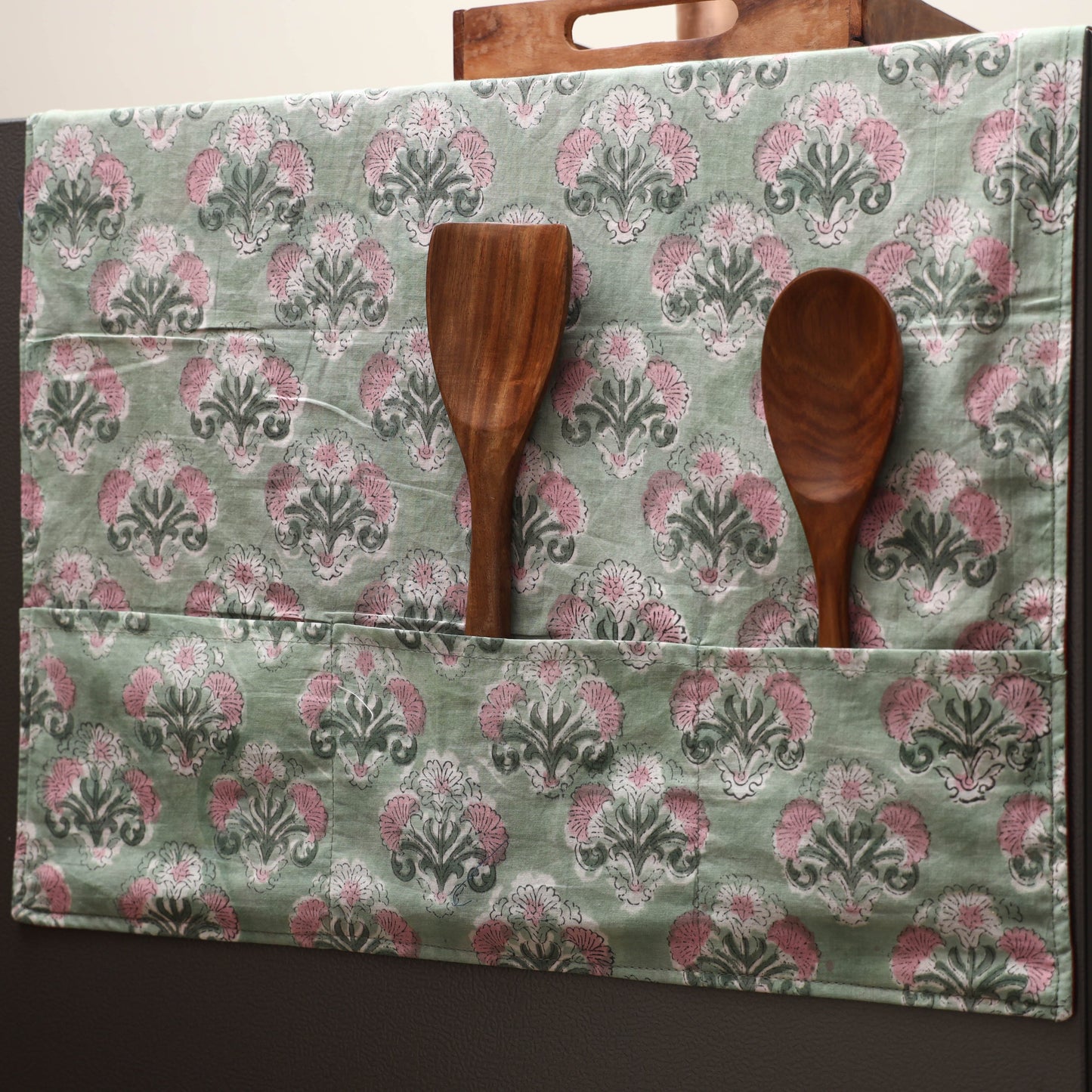 Handmade fridge top cover with multiple pockets 09