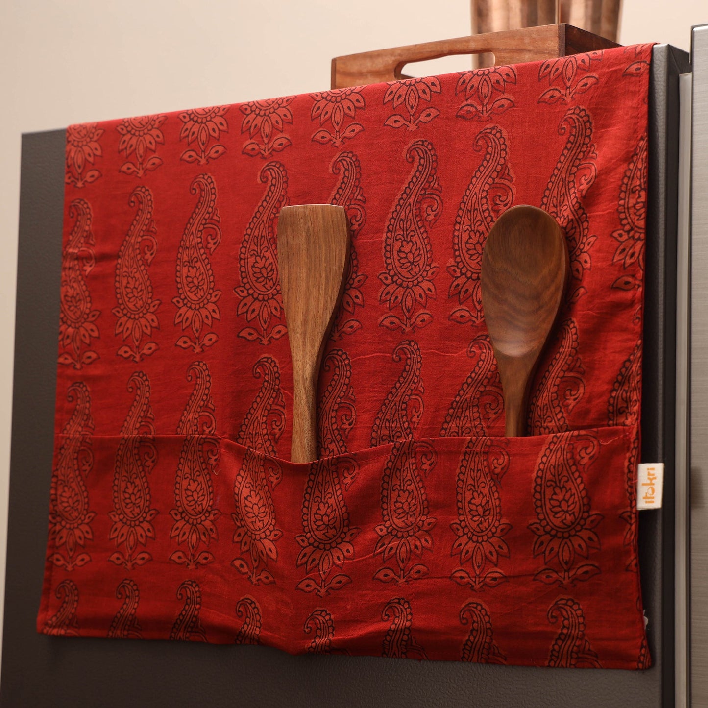 Handmade fridge top cover with multiple pockets 09