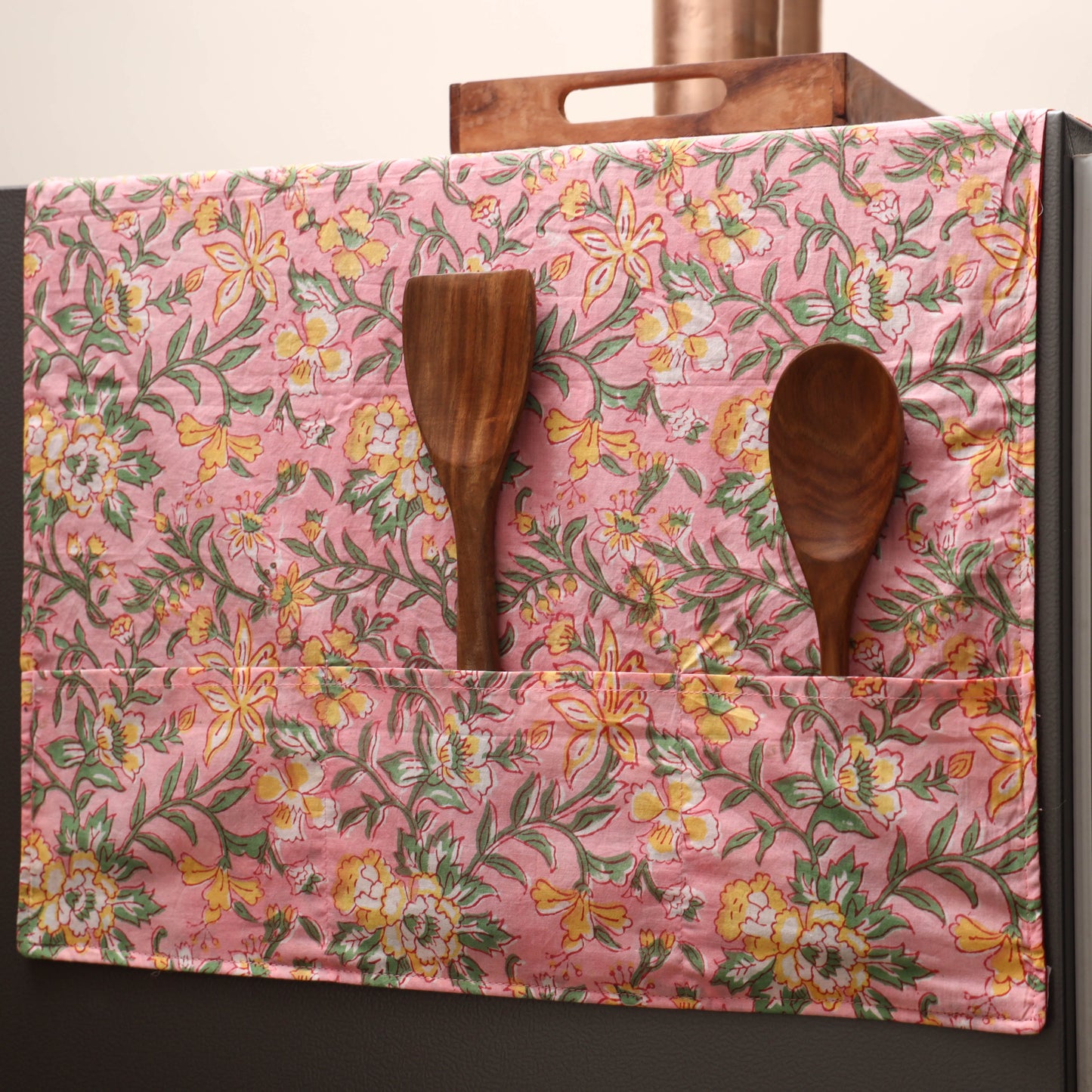 Handmade fridge top cover with multiple pockets 14