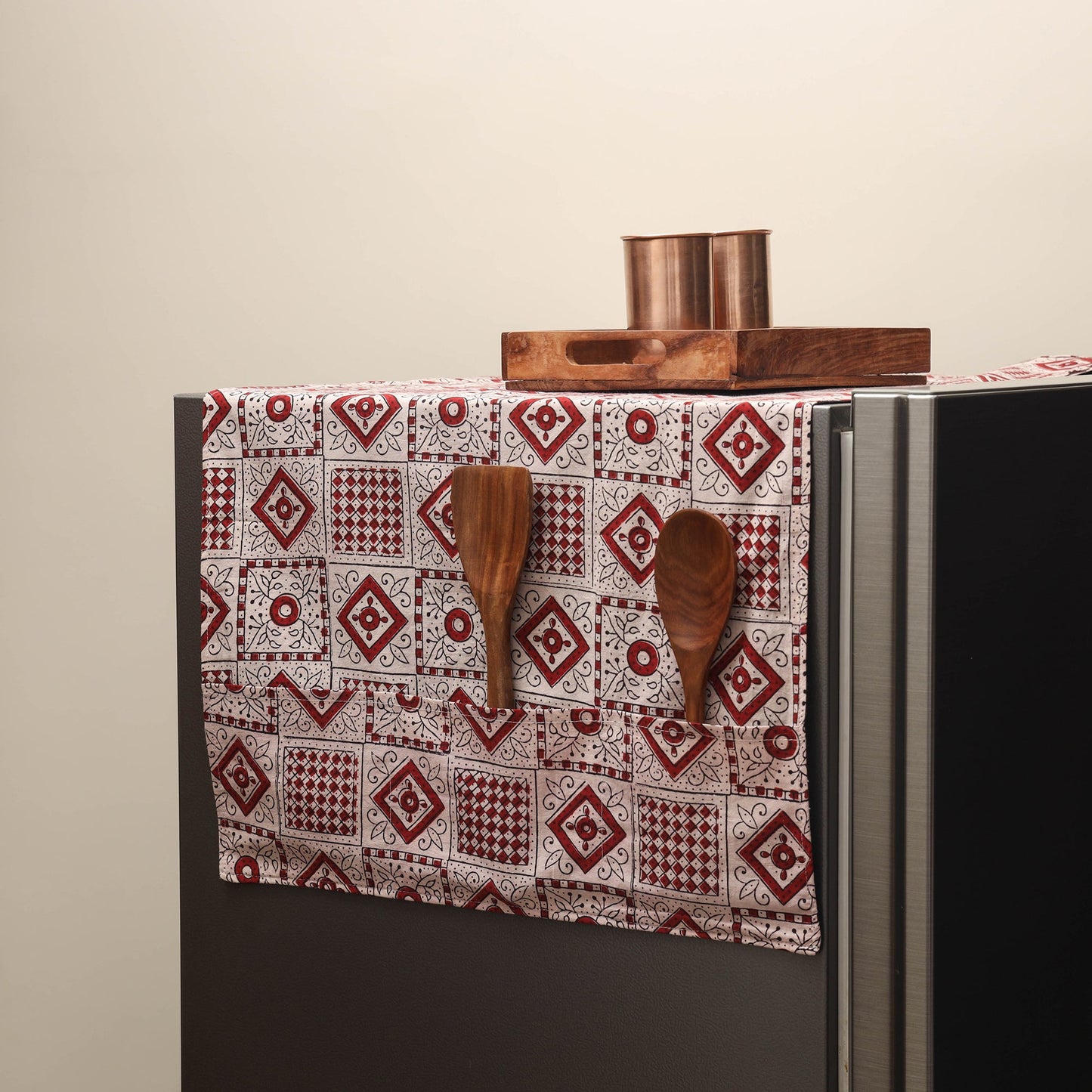 Handmade fridge top cover with multiple pockets 14