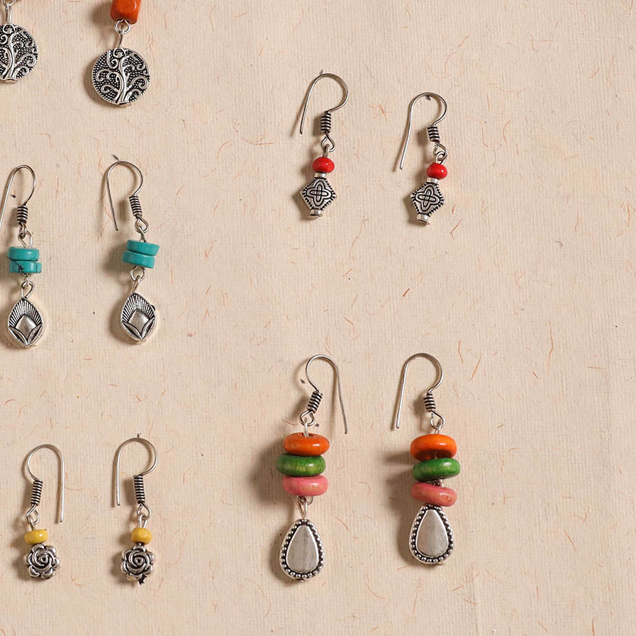 Handmade german silver bead work earrings (set of 5) 03